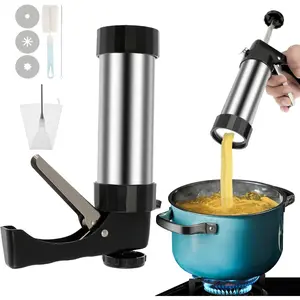 Stainless steel churro maker machine — churro cookie making kit, cookie press gun kit with 3 different tips, piping nozzle, piping bag, hollow churro machine for families, chefs, and beginners