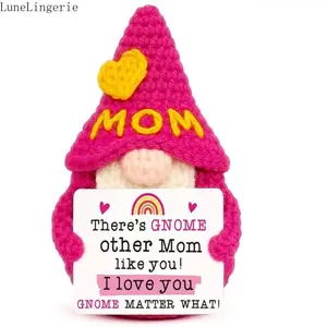 Handmade Crochet Gnome Figurine by Lune - "Gnome Matter What" Sentimental Pink with Yellow Heart, Mom Gifts (Mothers Day Gift Ideas, Cute Options, Good Picks, Things to Get)