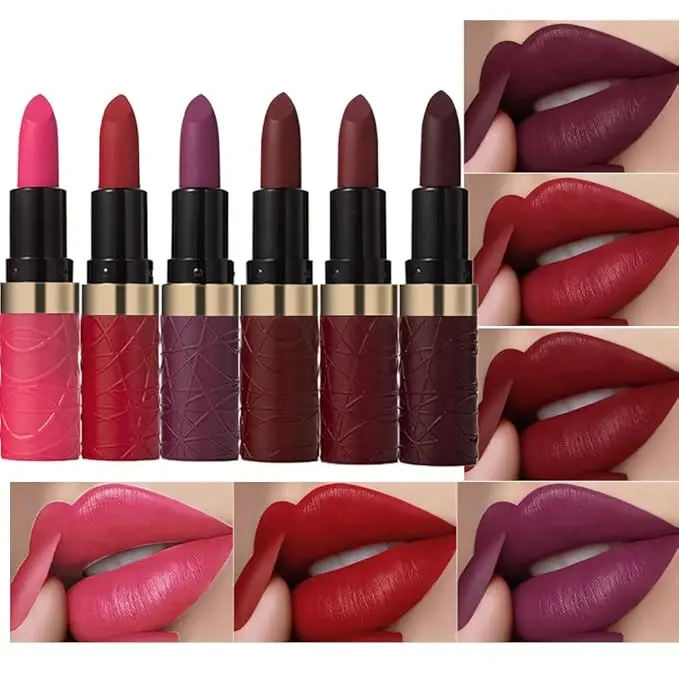 6 Pcs Pink Dark Red Purple Wine Red Plum Matte Lipstick Set for Women Long Lasting Waterproof Moisturizing Lipsticks for Older Women 24 Hours Lip Stick Lip Stain Makeup Gift Kit,Lip Makeup Vegan