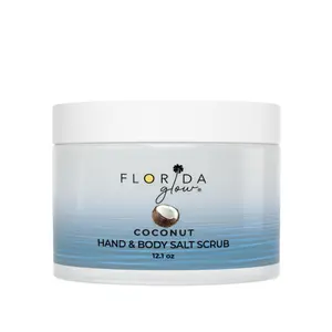 Florida Glow Salt Body Scrub – Exfoliating Face & Body Scrub with Marine Algae & Coconut Oil, Hydrating Skin Exfoliator for Smooth Glowing Skin, Dead Skin Remover, Coconut Scent, 12.1oz