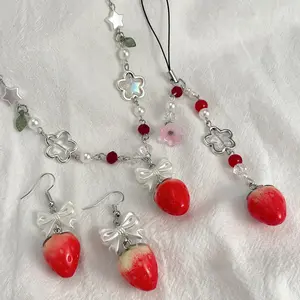 A Lovely Strawberry Pendant Necklace for Women, a Pair of Strawberry Earrings, And a Women'S Keychain, Perfect Valentine'S Jewelry Gifts for Mom, Wife, Partner, Girlfriend, Or Best Friend.