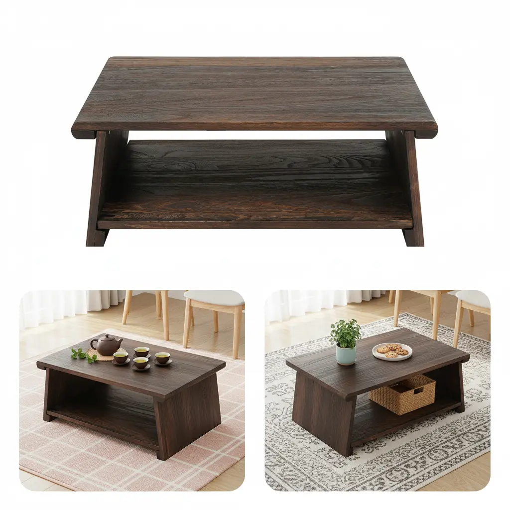 Solid Wood Rectangular Folding Tea/Coffee Table - Carbonized Finish, Antique Look, Freestanding, 58x34x23cm, 50kg Load Capacity, Assembly Required, Folding Table Living Room Furniture, Indoor Home Use, Living Room Tables