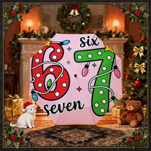 Christmas Design Folding Umbrella, UV Protection Inner Layer, Lightweight Durable 8-Rib, Suitable for Men and Women, Automatic Opening