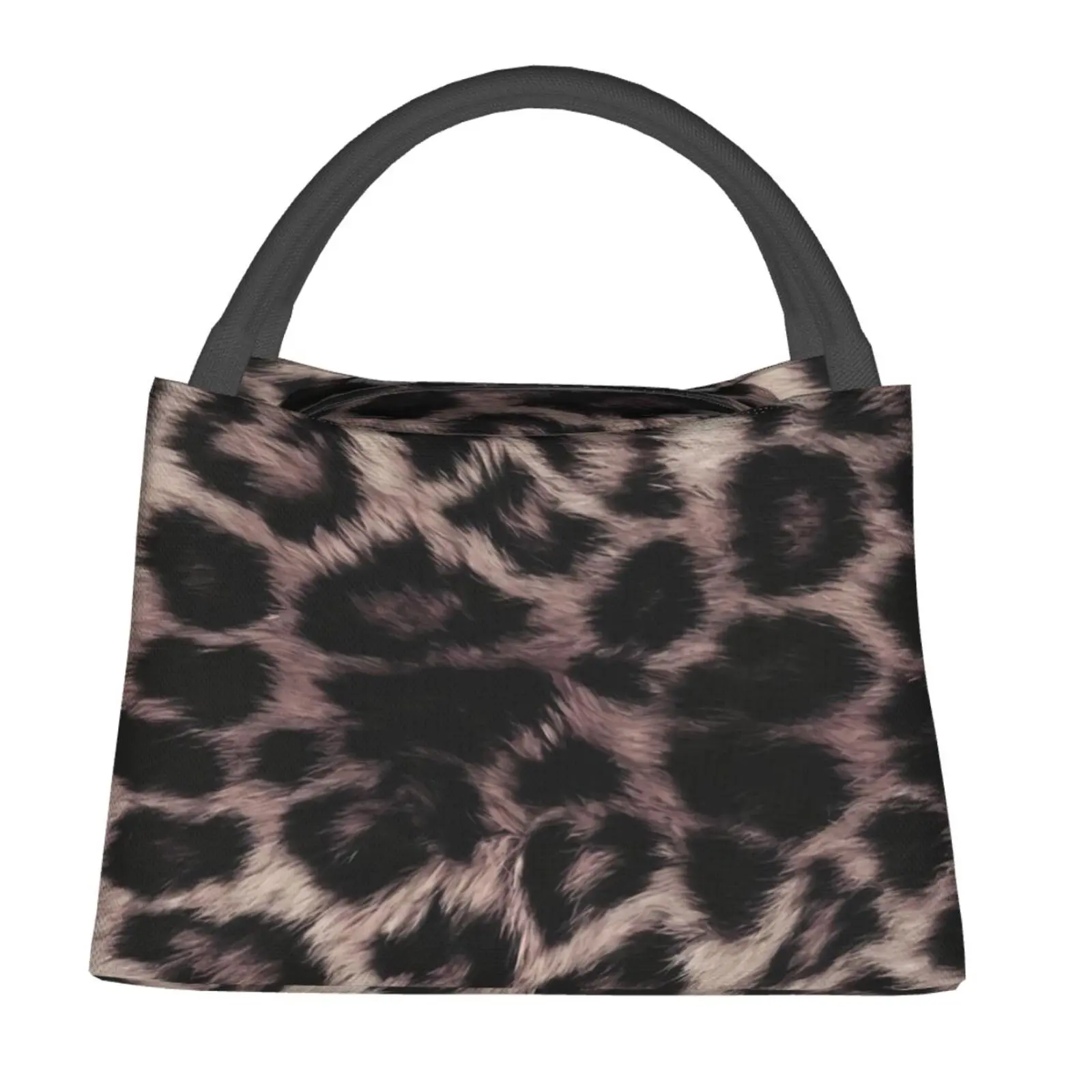 Leopard Print Insulated Lunch Bag - Polyester, Ultra-Light, High-Capacity, 6.7 Inches Width, 11 Inches Length, Reusable Hand-Held, Safe Durable Material, Portable Stylish Design for Outdoor Camping & Daily Commuting