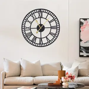 24 Inch Large Steampunk Decorative Roman Numeral Wall Clock, Industrial Indoor Outdoor Metal Clock for Living Room, Bedroom, Kitchen, Patio, Decoration, Design