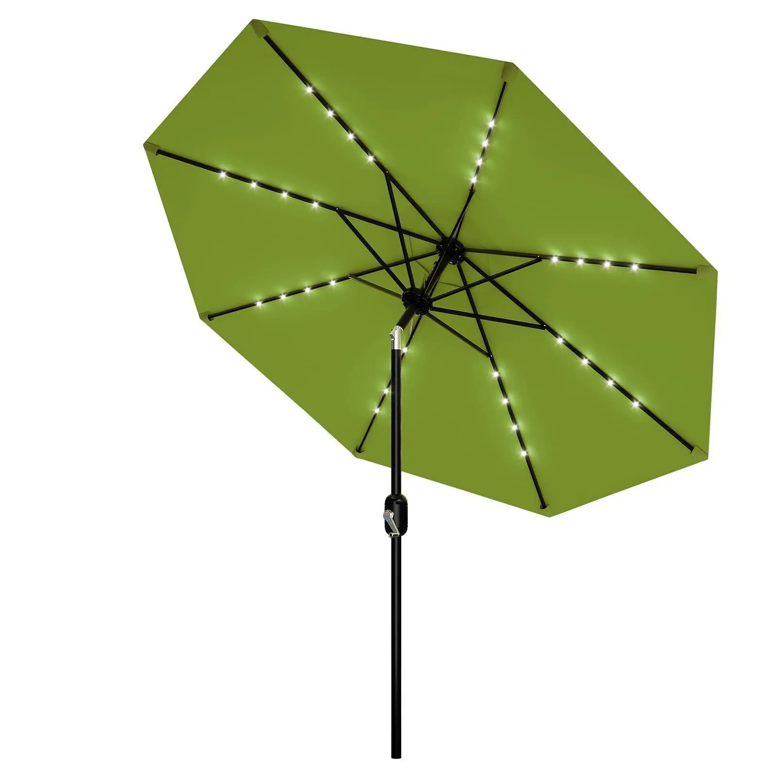 Gaomon 10FT Green Patio Umbrella with Solar Outside Lights, 8 Durable Ribs, Tilt & Crank Mechanism, Water & UV Protection Sun Shade for Garden, Poolside