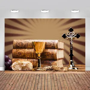 Cross & Book Pattern Backdrop, 1 Count Holy Light Easter Backdrop, Church Event Decorations, Photo Supplies, Party Decorations, Banners