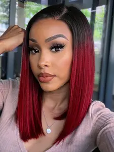 Short Bob Wig Side Part Red Sraight Bob Wig Synthetic Hair Natural Looking Sleek Look Omber Red Wig Shoulder Length Bob Wig 14 Inch Red Color Cosplay Wig Straight Hair Wig for Women Straight Synthetic Wigs