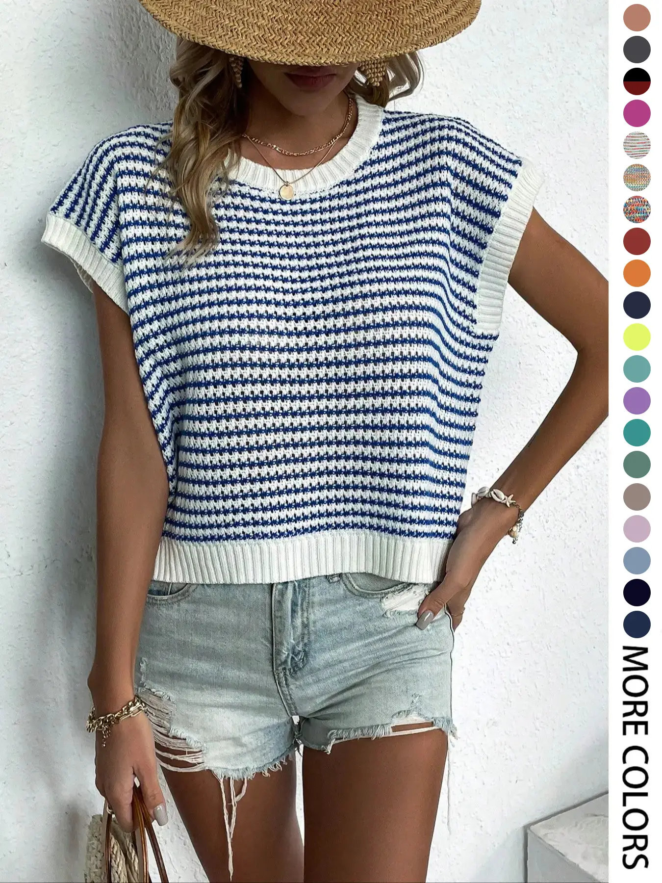 Women's Striped Print Round Neck Knit Top, Vacation Clothes, Lady Casual Fashion Comfort Batwing Sleeve Crewneck Sweater, Fall Outfits 2024, Fall Clot