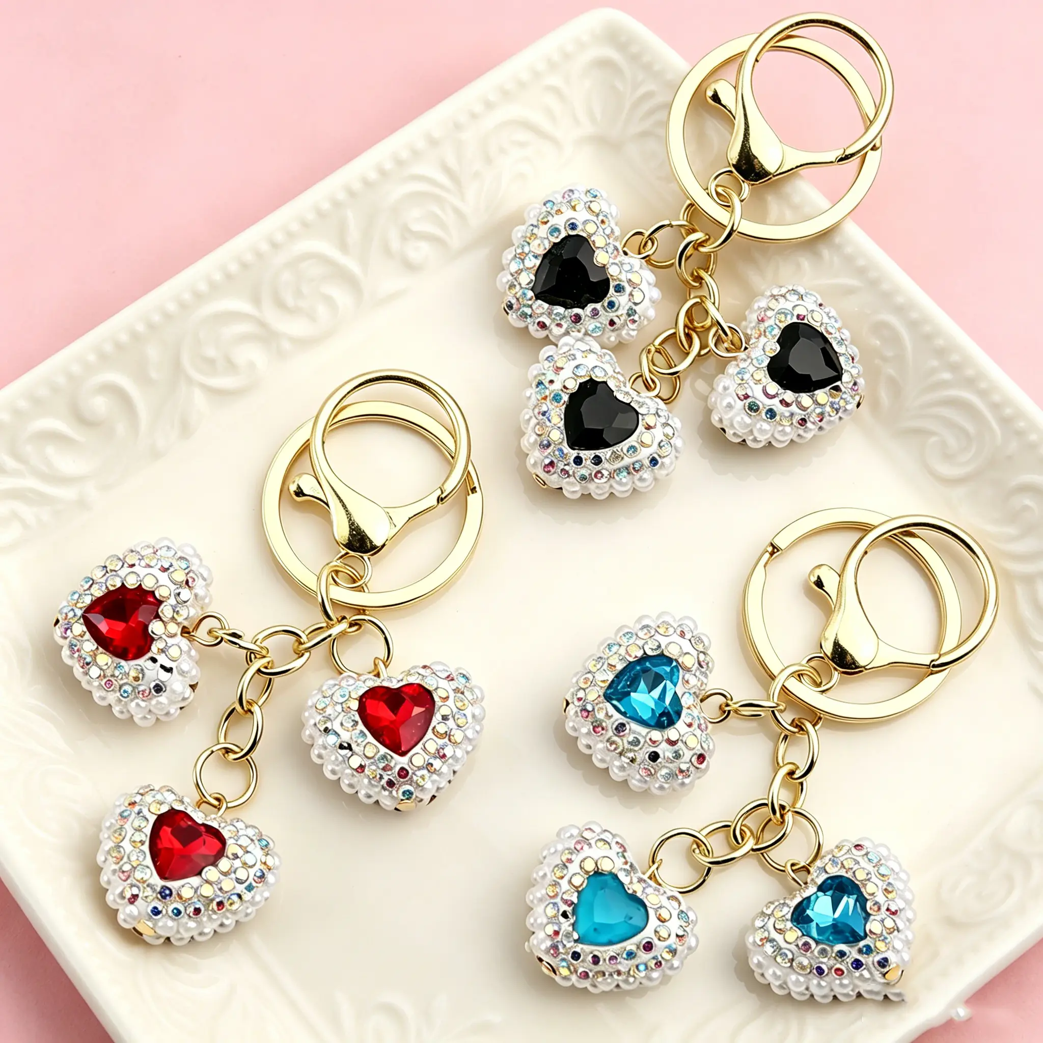 Cute Heart Shaped Rhinestone Crystal Keychain Pendant, Fashion Bag Accessory, Ideal Tiny Gift for Women