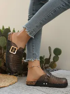 Women's Hollow Out Design PU Material Fashion Shoes, Lightweight Comfortable Daily Wear Footwear, Trendy Stylish Women's Shoe, Slip On Clog, Hollow Out Clogs, Slip On Mules