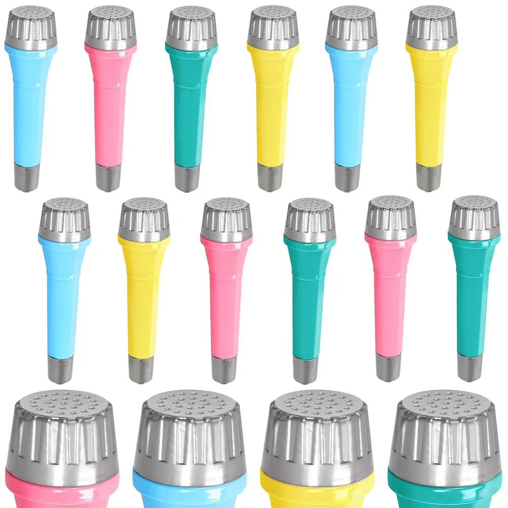 12 piece plastic simulation microphone set, colorful toy microphone props, suitable for children's role-playing, singing practice, Halloween, parties, and themed activities
