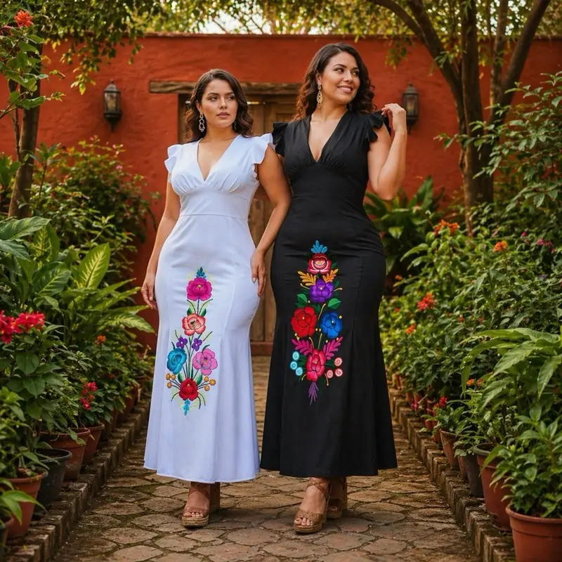 Elegant Mexican Dress with Colorful Floral Embroidery Design for Wedding Parties Fitted Lycra Dress for Women S/M & L/XL Sizes - Womenswear, Elegance - TikTok Shop Elegant Mexican Dress with Colorful Floral Embroidery Design for Wedding Parties Fitted Lycra Dress for Women S/M & L/XL Sizes - Womenswear, Elegance - TikTok Shop