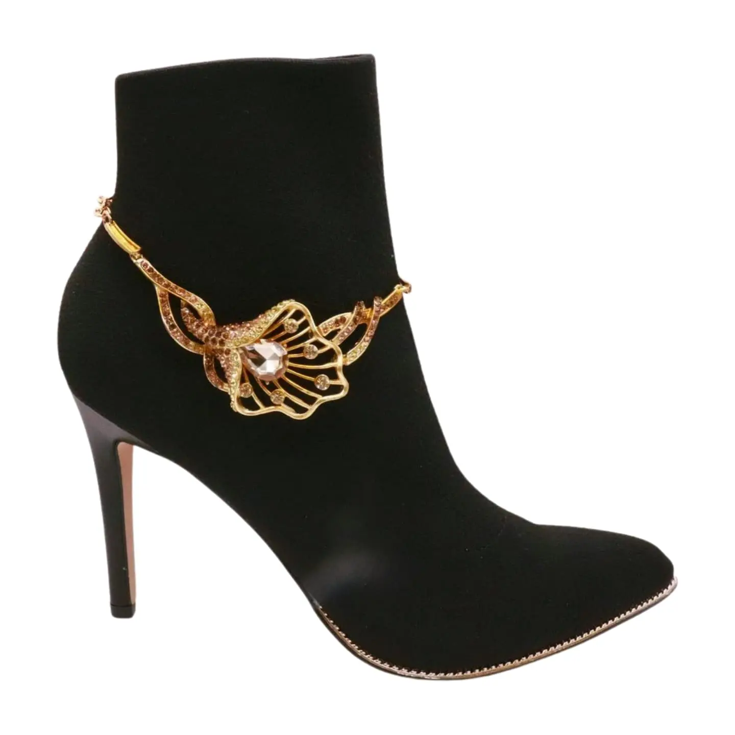 Women Boot Bracelet Chain Bling Metal Western Fashion Anklet Lily Flower Shoe Charm Gold Color