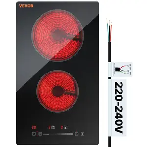 【DealsForYouDays】VEVOR Durable Built-in Electric Glass Radiant Cooktop, 20x11.6in Double Burner, 240V Sensor Touch Control, Timer, Child Lock, 9 Power Levels for Simmer,Fry