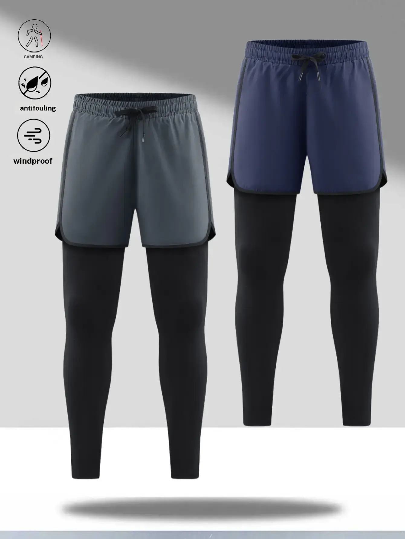 Two piece style high elastic quick dry sports pants men's gym training breathable sweat wicking phone pocket slim fit, double layer fabric drawstring waist athletic pants running expert morning run night run high elastic quick dry base layer pants tiktoks