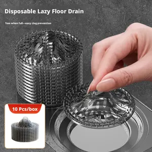 Pack of 10 disposable floor drain covers, lazy-person bathroom hair and garbage collector, anti-clogging filter drain net