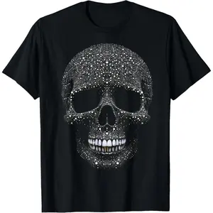 Men's Casual Cotton T-Shirt with Crystal Skull Tee – Intricate Rhinestone Gothic Design Short Sleeves - Teeshirts,Graphic Tees Stream Elements Shirt,Graphic Tees Stream Elements Shir graphic tees me Novelty Graphic T Shirt funny tshirt Undershirts Tees