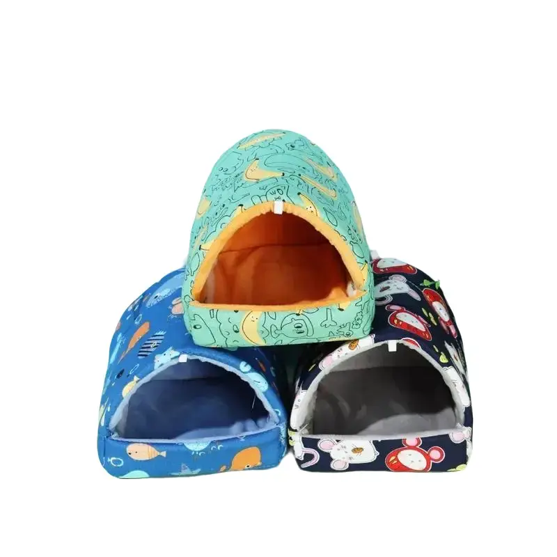 Small Animal Flannel-Cloth Nest Beds, Warm Cute Multi-Size Sleeping Spot with Soft Winter Mat for Guinea Pigs, Hamsters