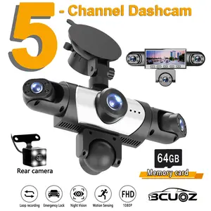 [Father’s Day Gift] BCUOZ 5-Channel Full HD 1080P Car Interior Dashcam with 64GB Memory Card, HD Automotive Model, Multi Camera Design (Front+Rear+Inside/Left/Right), Loop Recording, Super Night Vision, Requires Tactical wireless car charger