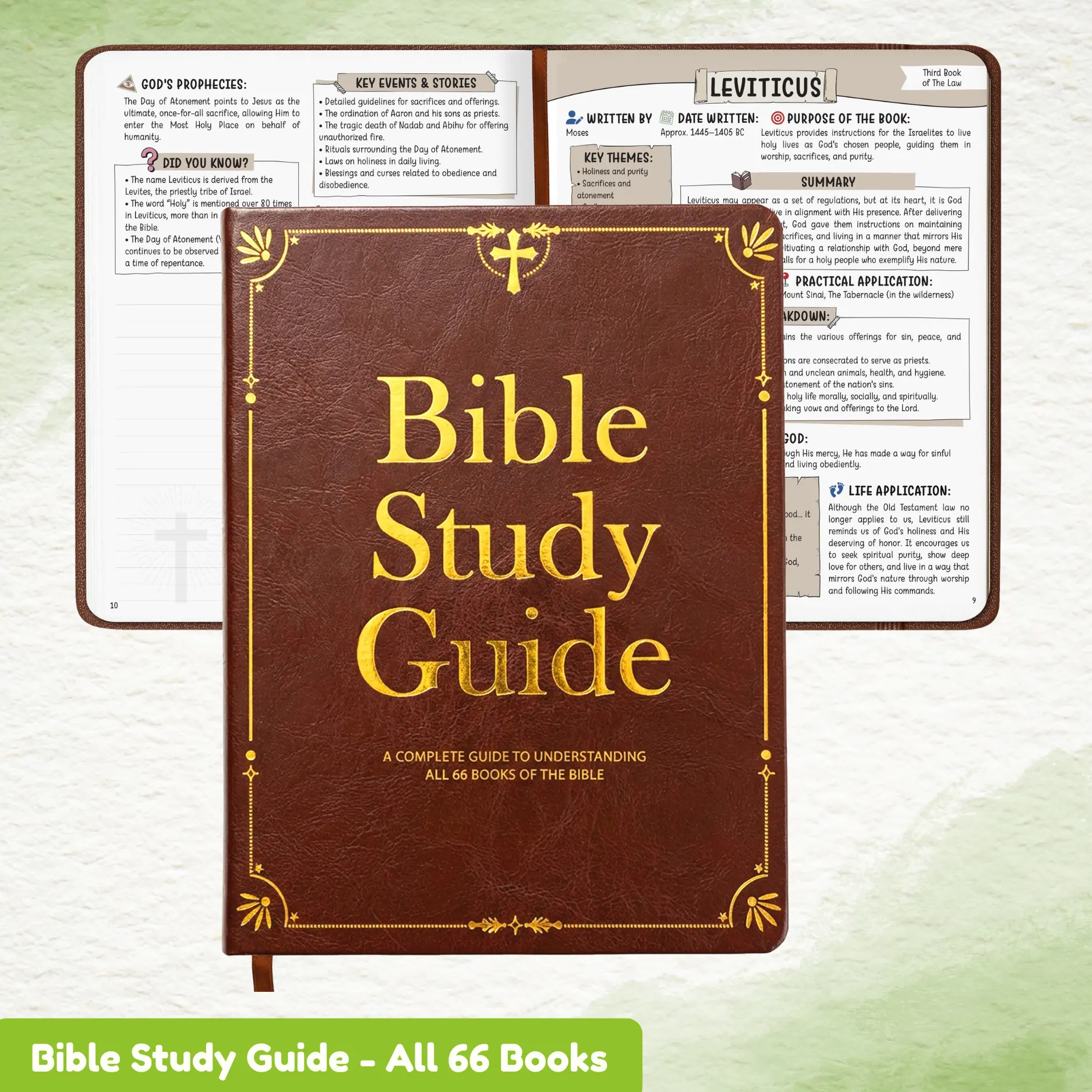 Bible Study Guide – Beginner-Friendly Guide for Women & Men, Covering 66 Books with Life Application, Reflection Notes, Premium Lay-Flat Hardcover Devotional Journal