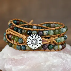 wrap style Indian Agate bracelet features a multi layered design that is suitable for both daily wear and outdoor activities making it a perfect accessory for both men and women