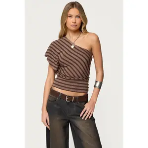 Asymmetric Striped One Shoulder Top