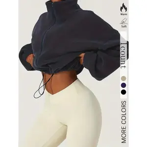 Women's solid color soft adjustable drawstring zipper hooded jacket, casual long sleeved standing collar fur jacket, spring and autumn women's clothingRAIMENTRY