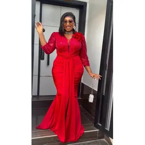 Elegant Red Sequin Embellished Rosette Ruched Draped Maxi Dress for Valentine Cocktail Wedding Guest Mother of The Bride Engagement Ceremony Anniversary Dinner Birthday Outfit Dance Prom Gala Photoshoot Party Mermaid Dress for Women Plus Size 12-18