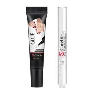 Curvlife 10g Semi-Solid Nail Glue with 5ml Click & Remove Remover Pen – Quick Drying, No UV Needed, Strong Hold for Press-On Nails, Acrylic Tips, Gel X | Leak-Proof, Beginner-Friendly, Mess-Free Nail Kit