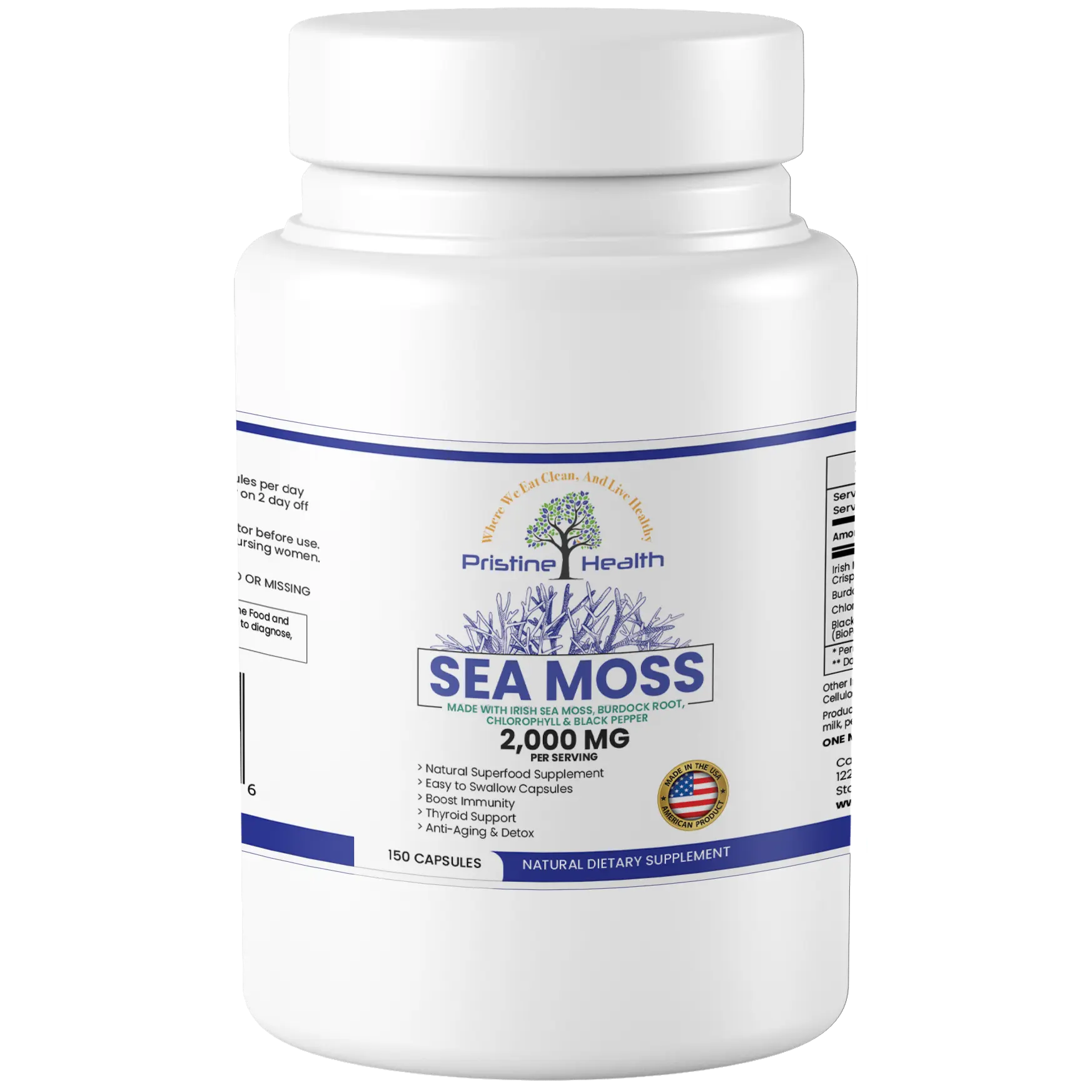 Pristine Health Sea Moss Formula With Sea Moss, Burdock Root, Chlorophyll, and Black Pepper