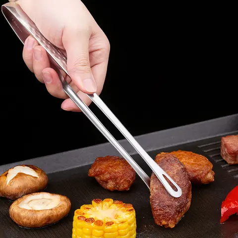 Stainless Steel Grill Barbecue Tongs - Heavy-Duty Rust-Resistant Durable Kitchen Utensil, Ergonomic Handle, Sleek Metallic Finish, Easy-Clean, Indoor & Outdoor Ready, Portable for Steak, Salad, Everyday Use, Picnics, Camping