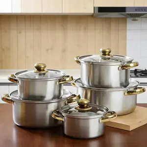 10-piece set (5 pots + 5 lids) stainless steel material is durable and does not rust. The thickened bottom of the pot gathers heat quickly, and the thickened one is resistant to high temperature. It can be done by frying and stewing.