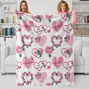 Valentine'S Day Collection Printed Flannel Blanket Polyester Fiber Material Soft And Cozy Warmth Design The Perfect Holiday Gift Choice Ideal Winter Gift Option Suitable For Bedrooms, Dorm Rooms, And Study Areas