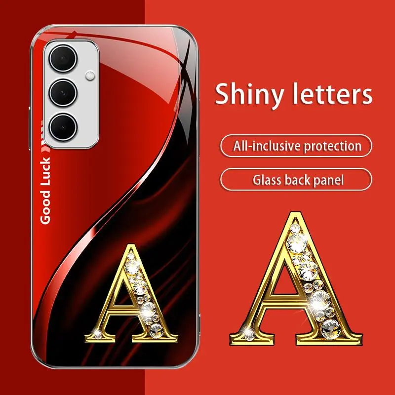 Suitable for [Galaxy A35] High-end simple silk 26 letters electroplated metal glass mobile phone case, affordable, fully shockproof, drop-proof, wear-resistant-888