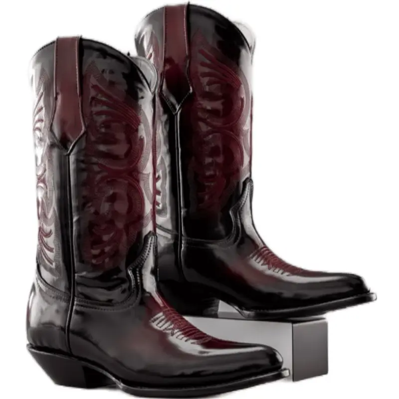 Bota vaquera clasica semi oval acavado camaleon color vino