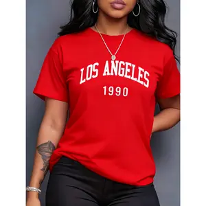 Simple English Letter Print Casual Round Neck Short Sleeve T-Shirt Top