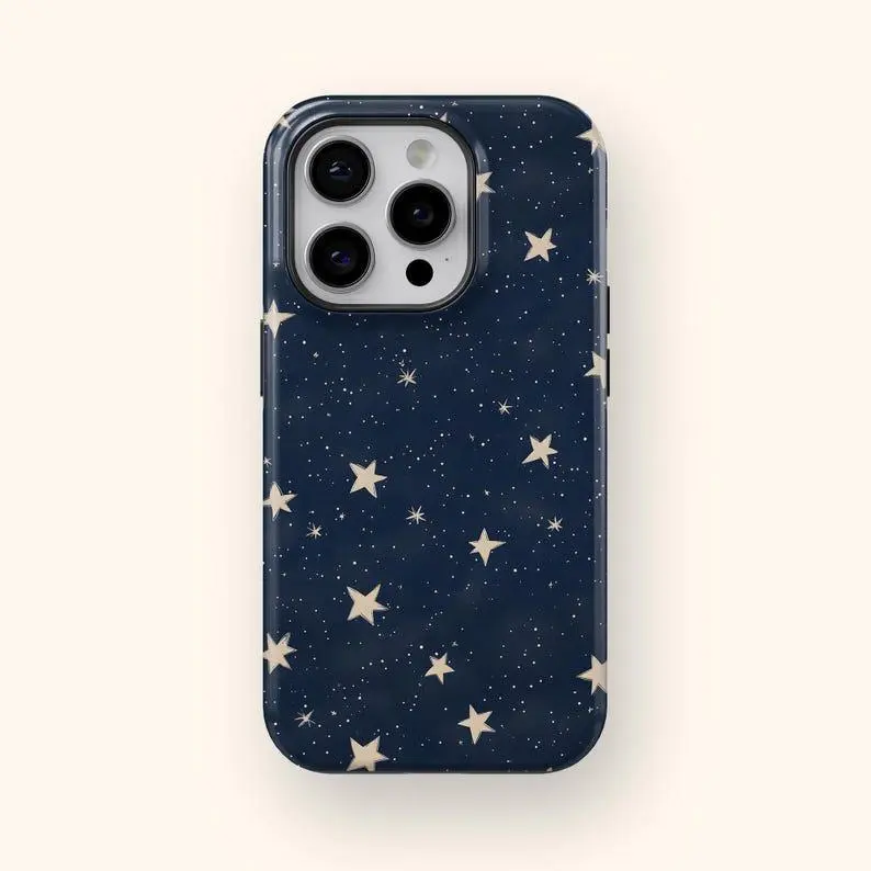 Navy Blue Starry Sky Pattern Phone Case — Compatible with Samsung S26/S25/S24/S23/S22/S21, iPhone 17/16/15/14/13/12/11 phone cases. Drop-Resistant, Non-Slip, and Fade-Resistant. The Perfect Gift for Celestial and Minimalist Style Lovers.