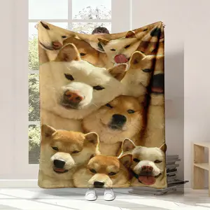  Room Decor Cute Collage Print Soft Flannel Blanket, Classic Dog Face Pattern Durable Nap Throw for Home & Office, Warm & Cozy Blanket, Bedroom Decor Accessories, Pet Lover Decor