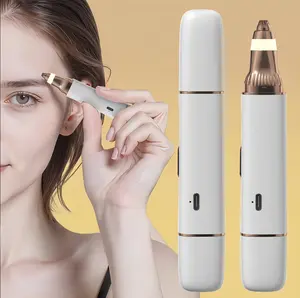 2-in-1 Cordless Rechargeable Electric Eyebrow & Facial Trimmer - Painless Shaver with LED Light, Smooth Skin for Flawless Makeup Application