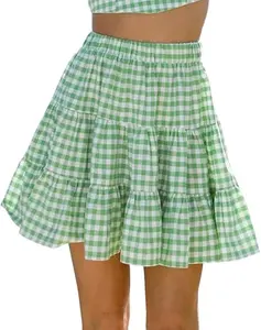 IDEALSANXUN Women's Gingham Skirt - Spring Summer, High-Waisted, A-Line, Tiered Mini Skirt for Women