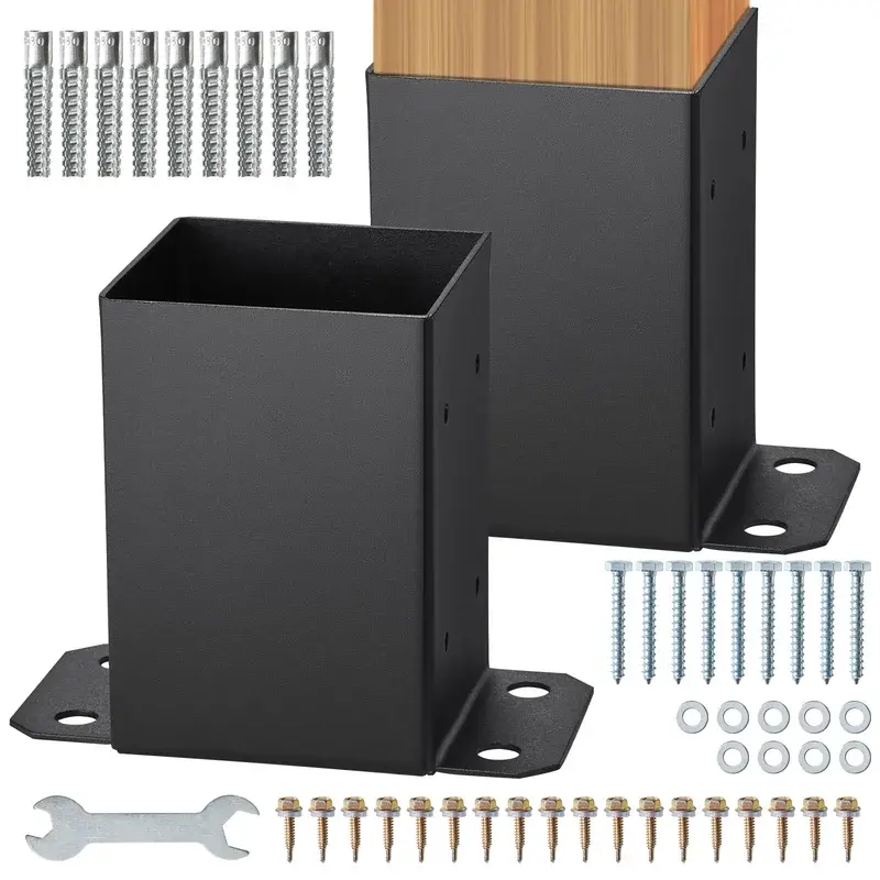4x4 Post Base 2 Pcs Powder-Coated Post Anchor Matte Black Wood Post Brackets for Pavilion Deck Railing