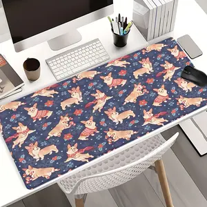 Extra Large Corgi Christmas Mouse Pad Winter Holiday Gaming Desk Pad 35x16 Inch Computer Keyboard Mousepad with Non-Slip Rubber Base Durable Stitched Edge Perfect Gift for Home and Office