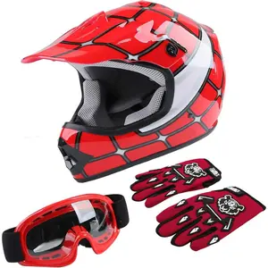 Youth Motorcycle Four Wheeler Riding Racing Helmets Motocross ATV Helmets Offroad Street Dirt Bike Go-Kart BMX MX Full Face Helmet Red Spider Samll Size