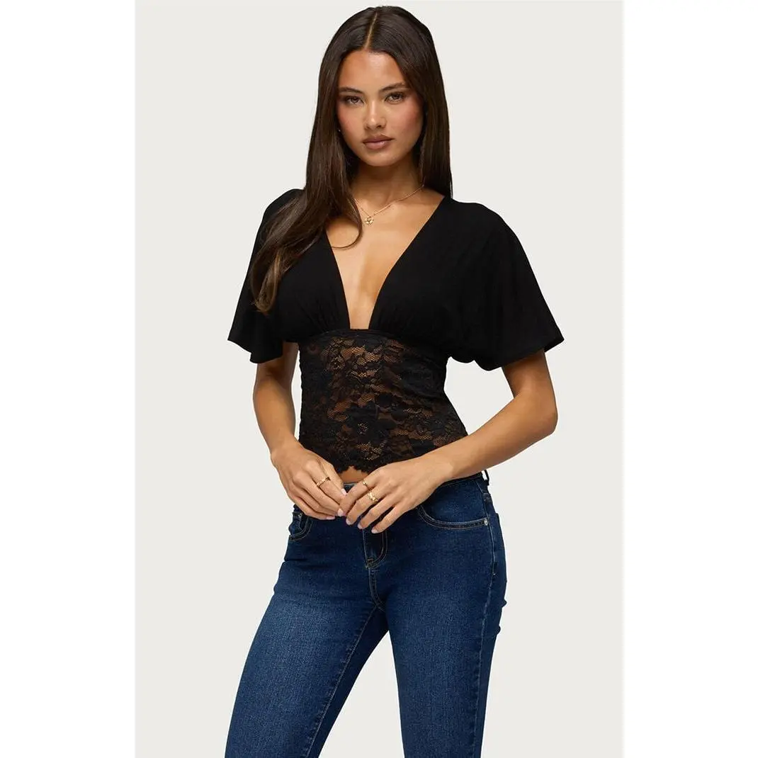 Edikted Women's Jaeda Lace Flutter Top