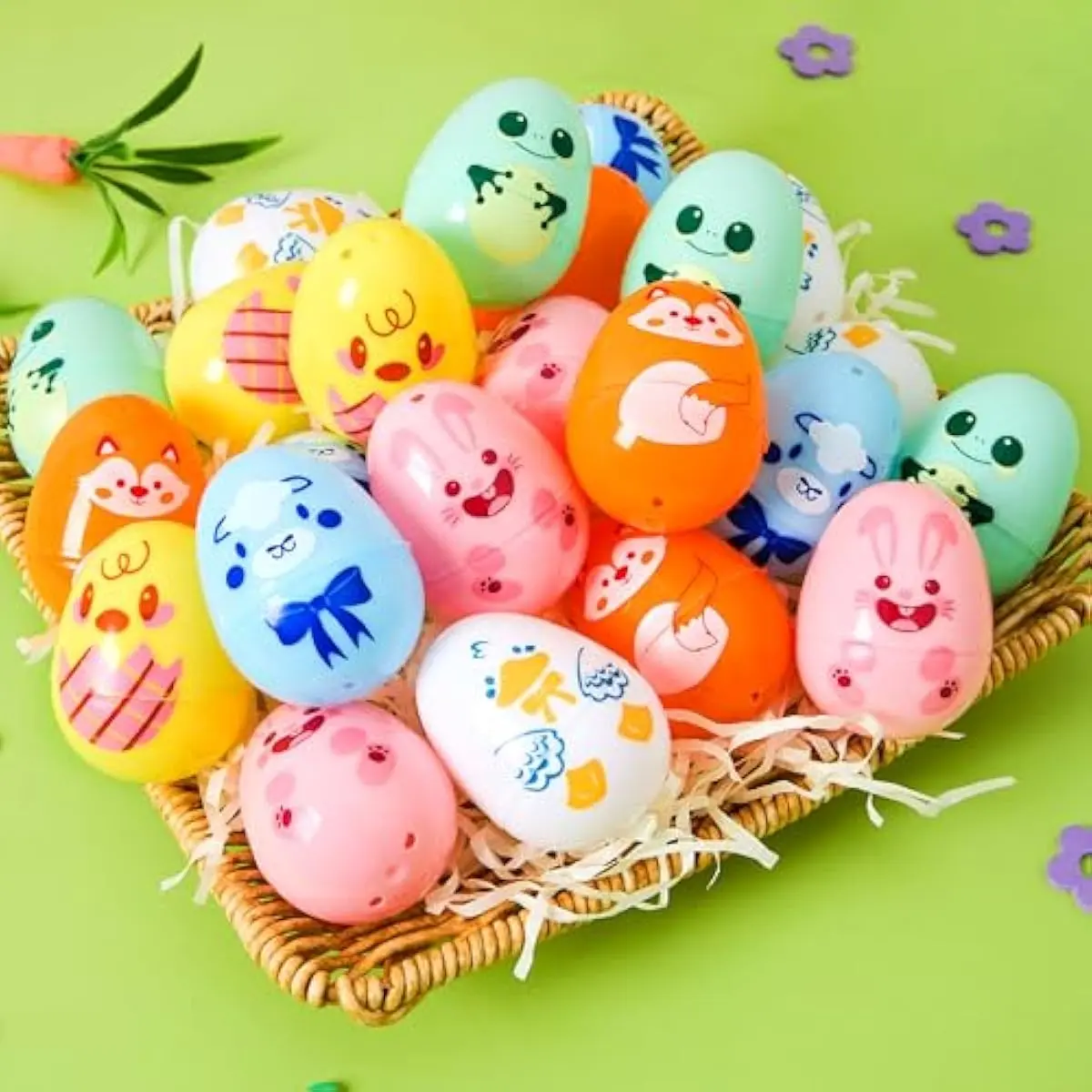 24 PCS Plastic Easter Multicolor Animal Eggs, 2.36" Fillable Eggs with 6 Kinds of Animal Pattern Eggshells for Easter Hunt, Treat Filling, Party Favor, Basket Stuffers, Classroom Prize Supplies