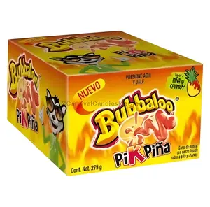 Bubbaloo Pineapple Chamoy Chewing Bubble Gum with Liquid-Filled Center, Box of 47 Pieces Snack Sweet, Mexican Candy, Dulces Mexicanos Tangy Flavor Chewy