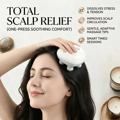 Cordless Head Massager - Waterproof Handheld Portable Silicone Scratcher for Mom, Dad & Pets, Multi-Mode Vibration, Deep Clean, Hair Growth, Muscle Relief, Smart Timed Sessions, Body-Use Compatible, Family Gift in Box