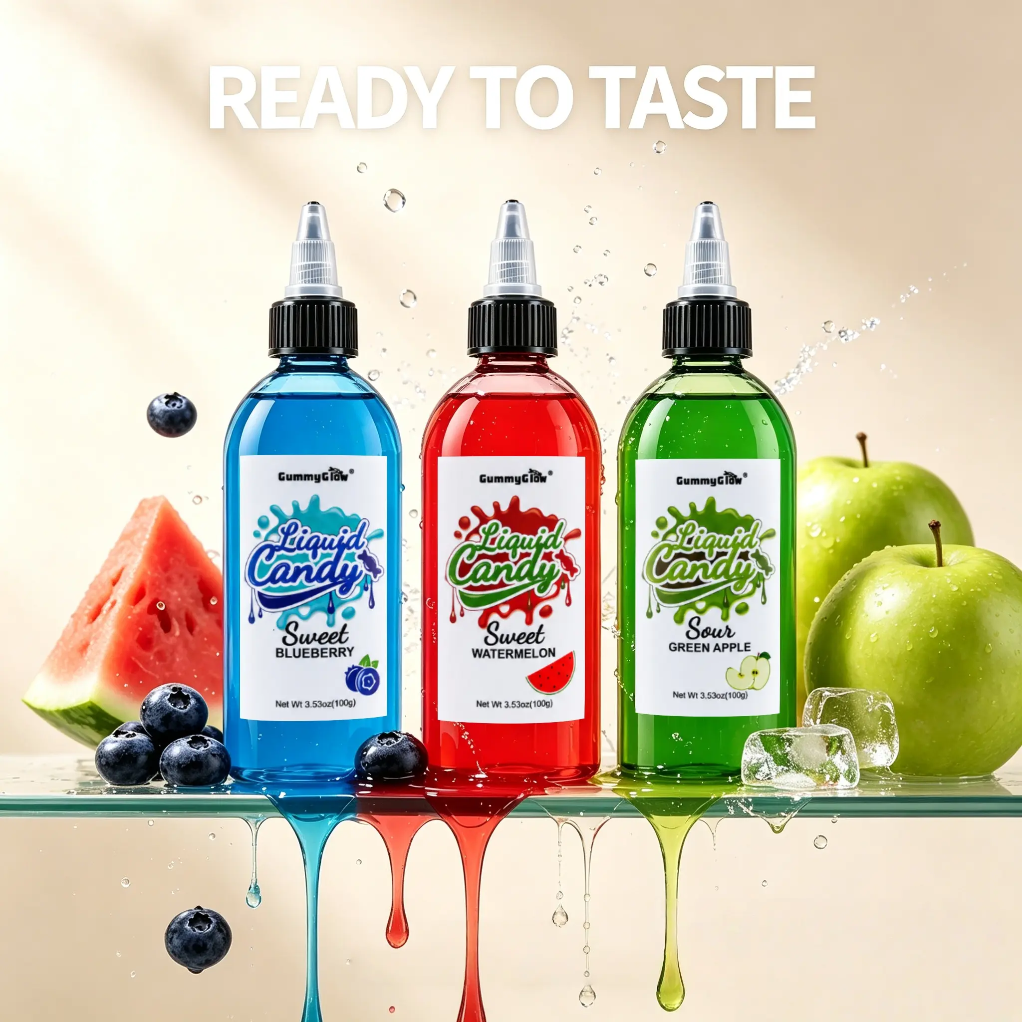 GummyGlow Liquid Candy, 3-Pack, 3.53oz Each – Green Apple, Watermelon & Blueberry, Stretchy Gel Topping for Ice Cream, Pancakes & Beyond #tiktokshopbacktoschool