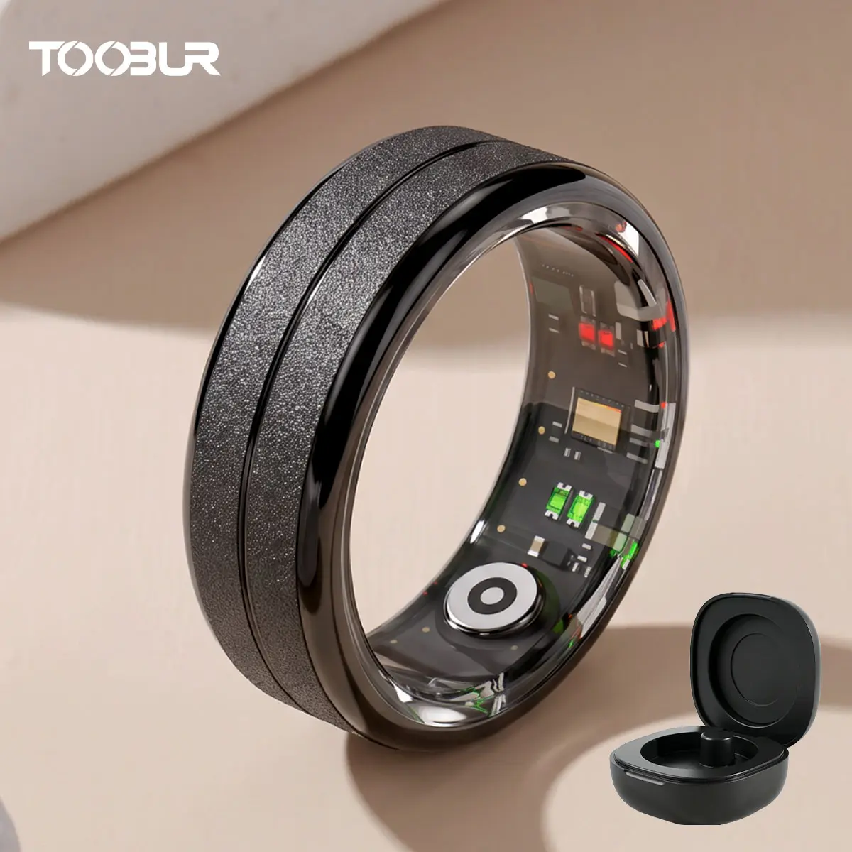 TOOBUR R04S Smart Ring with Portable Charging Case, 5ATM Waterproof Health Tracker, Sleep Monitor Wearable Sport Device, Bluetooth Sync, iOS/Android Compatible, Swimming Safe Him/Her Gift